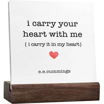 I Carry Your Heart With Me Sign Desk Decor,Rustic Inspirational Love Poem Ceramic Desk Sign Desk Decorations For Home Bedroom Shelf Table Decor,Love Gift