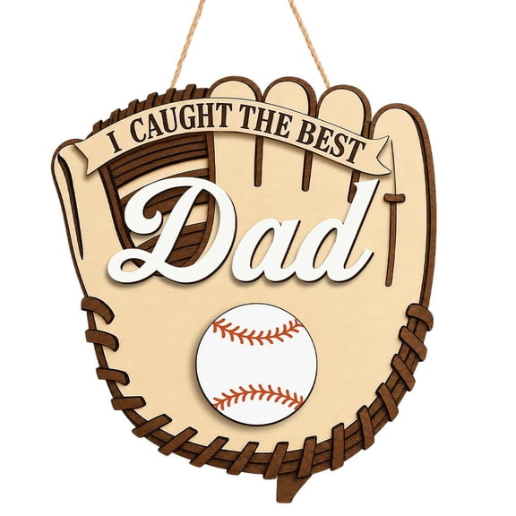 I Caught The Best Dad Gifts, Best Dad Wooden Plaque Sign, Baseball Dads Gift Fathers Day Decorations, Baseball Wooden Hanging Plaque Wall Art Decor Gifts for Men