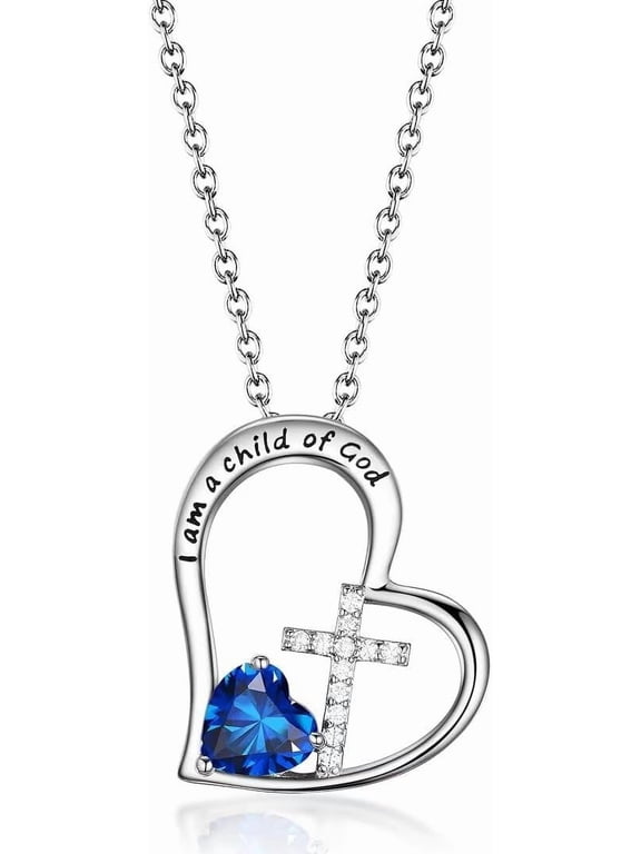 Heart Cross Birthstone Necklace Baptism Gifts First Communion Gifts Easter Birthday Christmas Gifts Jewelry for Goddaughter Women