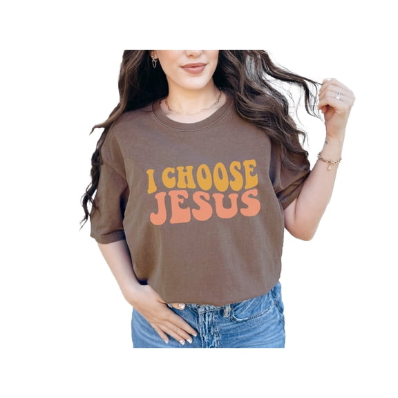 I Choose Jesus, Choosing God Quote, Groovy Retro Wavy Text, Espresso Comfort Colors T-Shirt, Medium