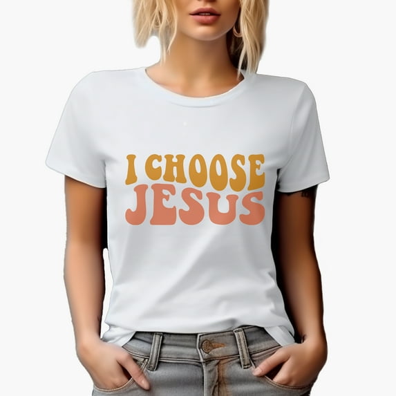 I Choose Jesus, Christian Quote, Groovy Retro Wavy Text Merch Gift, White T-Shirt, XL