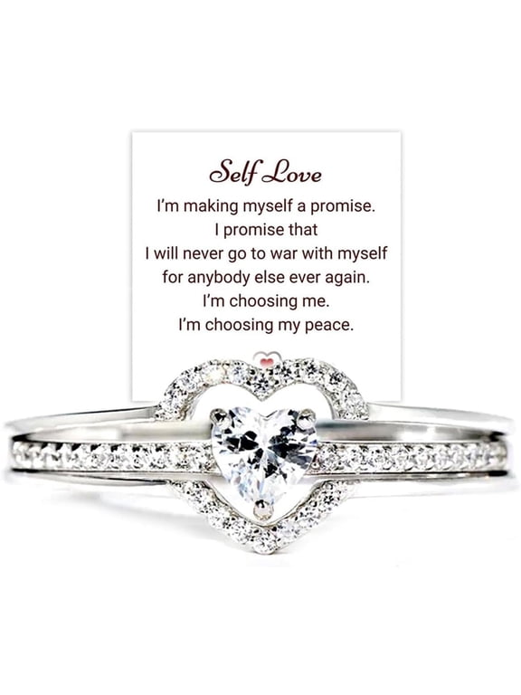 I Choose Me Layered Heart Rings for Woman, 2PCS Self-Love Heart Ring Remind You That Self-Love Is The Best Kind Of Love, Inspirational Encouraged Ring Jewelry Gift for Her