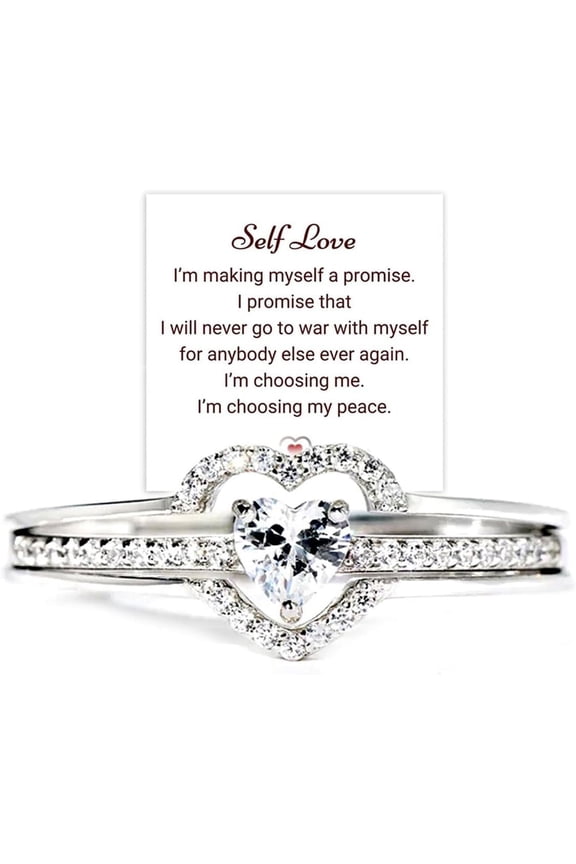 I Choose Me Layered Heart Rings for Woman, 2PCS Self-Love Heart Ring Remind You That Self-Love Is The Best Kind Of Love, Inspirational Encouraged Ring Jewelry Gift for Her