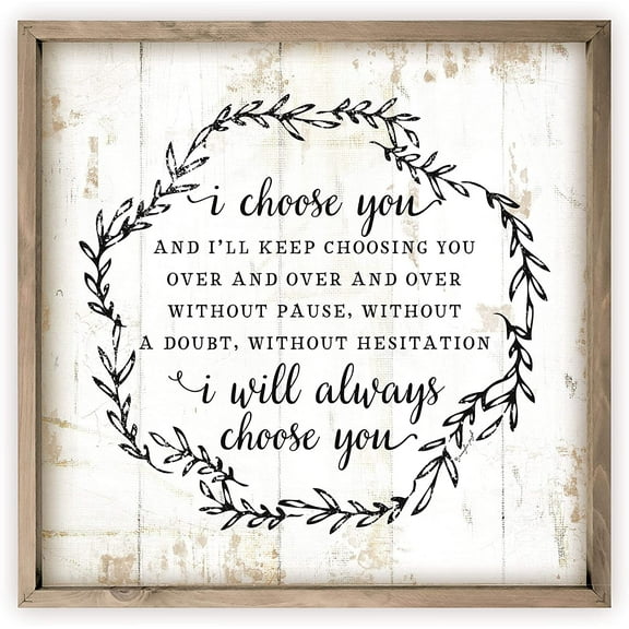 I Choose You Floral Wreath Rustic Framed Wood Farmhouse Wall Sign 12x12 (Frame Included)