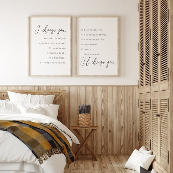 I Choose You Master Bedroom Wall Decor Love Quotes Art Set 2 Unframed Paper Print 16x24