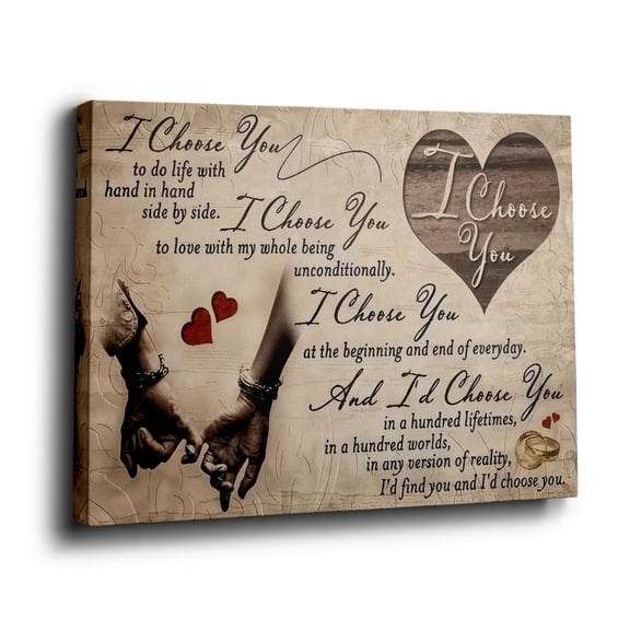 I Choose You’ Romantic Couple Hands Canvas Wall Art (Vintage Tone) Ready to Hang for Bedroom