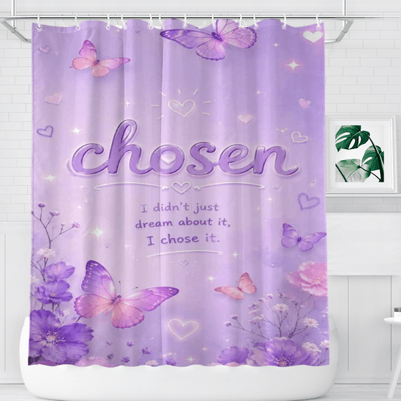 I Chosen Butterfly Floral Affirmation Shower Curtain, Soft Bathroom Decor, 72 x 72 Inch