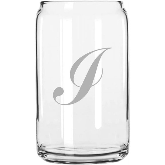 I Commercial Script Monogrammed Etched 16oz Libbey Can Glass