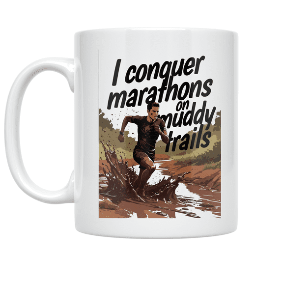 I Conquer Marathons on Muddy Trails - Trail Runner - 11 oz Ceramic Coffee Mug