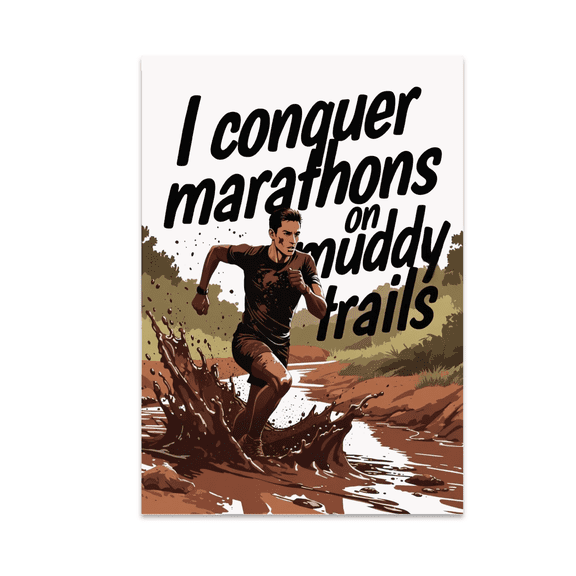 I Conquer Marathons on Muddy Trails - Trail Runner - 13x19 Poster Print
