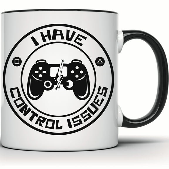 I Have Control Issues Mug - Funny Gaming Mug | Broken Game Controller | Gamer Gift | Video Game Lover | Gift Idea for Gamers - 11 Ounce Black Rim Handle Novelty Coffee Cup - WMUG1278-BLK