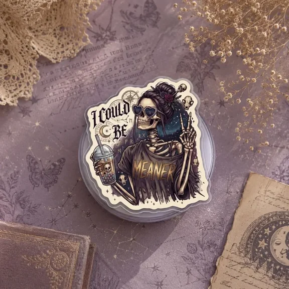 I Could Be Meaner Skeleton Phone Grip, Funny Goth Meme Phone Holder, Dark Humor Coquette, Gothic Reader E Gift, E-Reader Grip Accessory