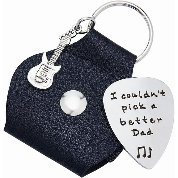 I Couldn't Pick A Better Dad Guitar Pick Holder Word Keychain Stainless Steel Engraving Guitar Picks Jewelry Gift Leather Guitar Themed Gifts