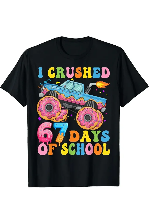 I Crush Days School Monster Truck Funny Meme Boys Kids Fun Wear Study Unisex T-Shirt, up to Size 5XL