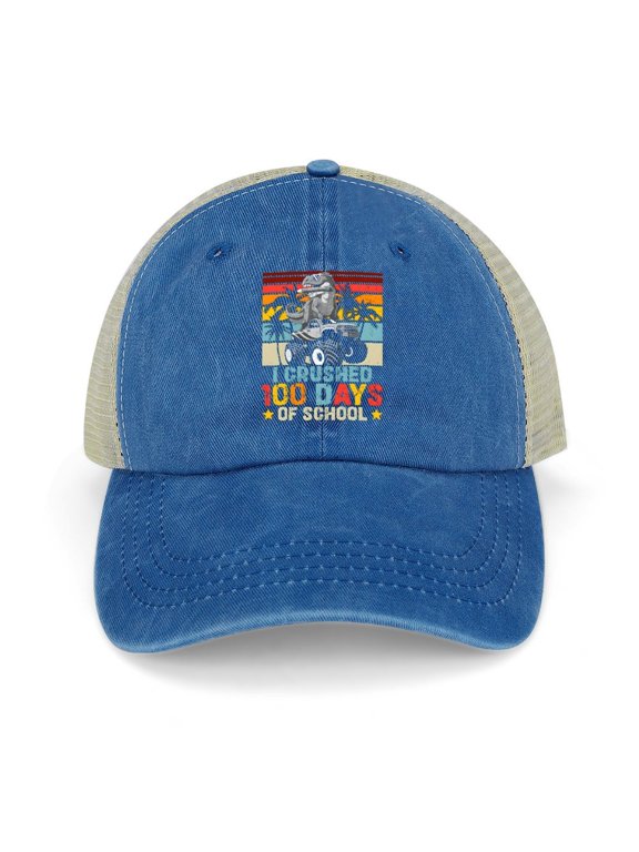 I Crushed 100 Days of School Dark Blue Hat Adjustable Funny Fashion Unisex Baseball Cap for Men Women