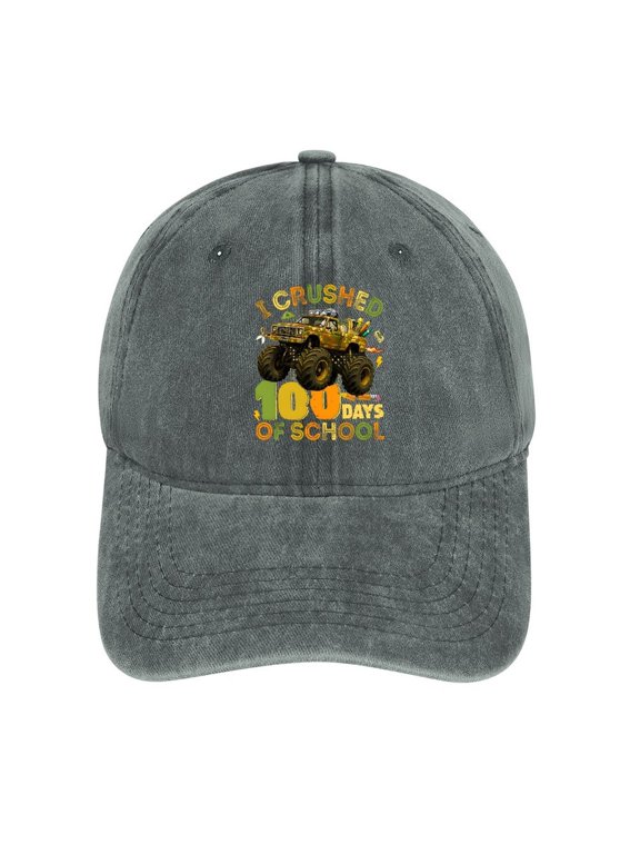 I Crushed 100 Days of School Gray Hat Adjustable Funny Fashion Unisex Baseball Cap for Men Women