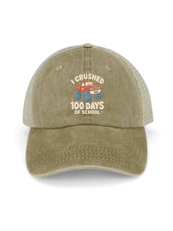 I Crushed 100 Days of School Khaki Hat Adjustable Funny Fashion Unisex Baseball Cap for Men Women