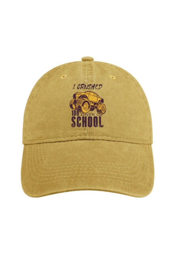 I Crushed 100 Days of School Sand Colour Hat Adjustable Funny Fashion Unisex Baseball Cap for Men Women