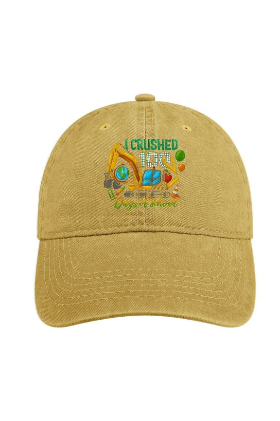 I Crushed 100 Days of School Sand Colour Hat Adjustable Funny Fashion Unisex Baseball Cap for Men Women