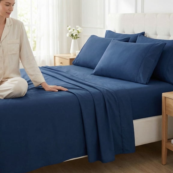 I DO 6 Piece Full/Queen Size Navy Bed Sheets Set, Ultra Soft Cooling Breathable Microfiber Deep Pocket Bedding