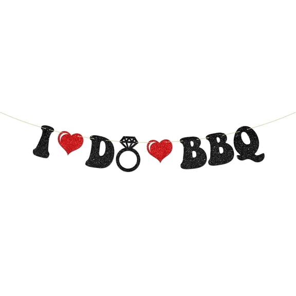 I DO BBQ Banner Black Glitter, Wedding Engagement Bridal Shower Decorations Garland, Rustic Wedding BBQ Party Supplies