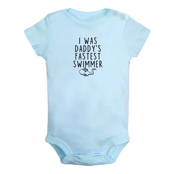 I was Daddy's Fastest Swimmer Funny Rompers For Babies, Newborn Baby Unisex Bodysuits, Infant Jumpsuits, Toddler 0-24 Months Kids One-Piece Oufits (Blue, 18-24 Months)