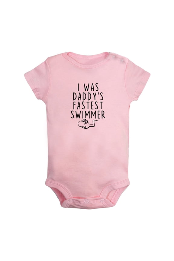 I was Daddy's Fastest Swimmer Funny Rompers For Babies, Newborn Baby Unisex Bodysuits, Infant Jumpsuits, Toddler 0-24 Months Kids One-Piece Oufits (Pink, 12-18 Months)