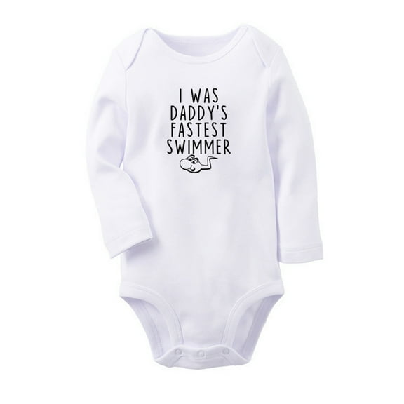 I was Daddy's Fastest Swimmer Funny Rompers, Newborn Baby Unisex Bodysuits, Infant Jumpsuits, Toddler 0-12 Months Kids Long Sleeves Oufits (White, 6-12 Months)