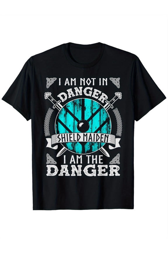 I am The Danger Valhalla Norse Viking Lagertha Shield Maiden T-Shirt, 100% Cotton Adventurer Northern Europe pirate Viking T-shirts for Men Women, 180g, round neck, black, size S-XXXL