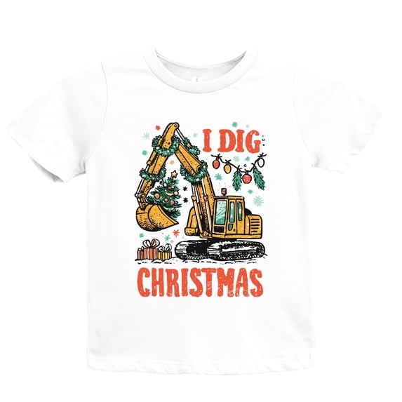 I Dig Christmas Excavator - Youth Short Sleeve Graphic T-Shirt and Toddler Short Sleeve Graphic T-Shirt