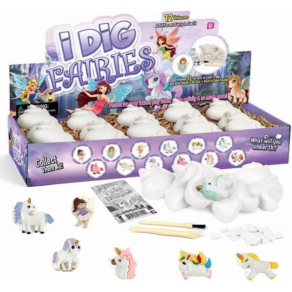 Piano Potato 12-Pack Fairy and Unicorn Excavation Kit for Kids - Enchanted Magical Digging Adventure - Ideal Party Favors, Educational STEM Toys for Girls and Boys