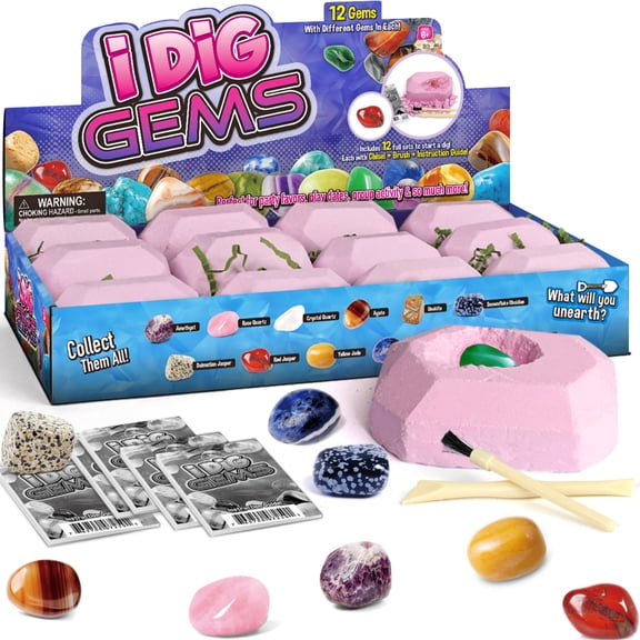 Gemstone Dig Kit,Gem Blocks Mining Kit for Kids - Discover 12 Unique Real Gemstones, Mineral, Rock, Crystals Collection - Archaeology Science Gift Toys Set for Boys & Girls,Piano Potato