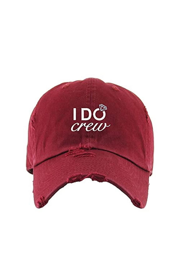 I Do Crew Vintage Baseball Cap Embroidered Cotton Adjustable Distressed Dad Hat Maroon