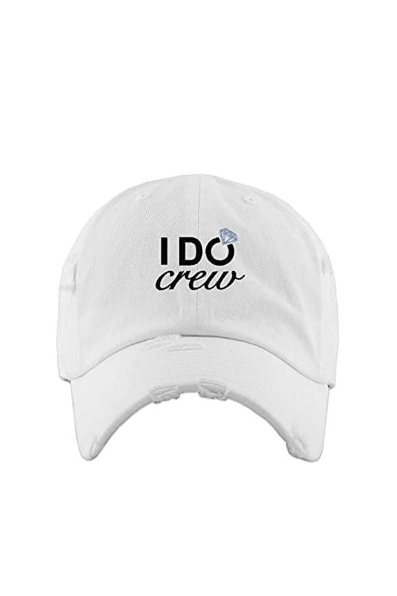 I Do Crew Vintage Baseball Cap Embroidered Cotton Adjustable Distressed Dad Hat White