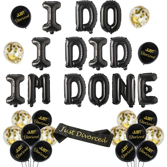 I Do I Did I'm Done Divorce Decorations Black I Do I Did I'm Done Balloon Banner Just Divorced Sash Divorced Confetti Latex Balloon for Women Happy Divorce Themed Breakup Party Single Party Supplies