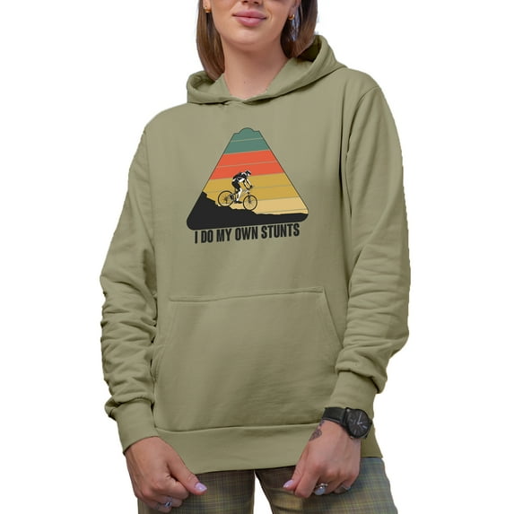 I Do My Own Stunts with Cyclist or Biker, Sand Hooded Sweatshirt or Hoodie, 3XL