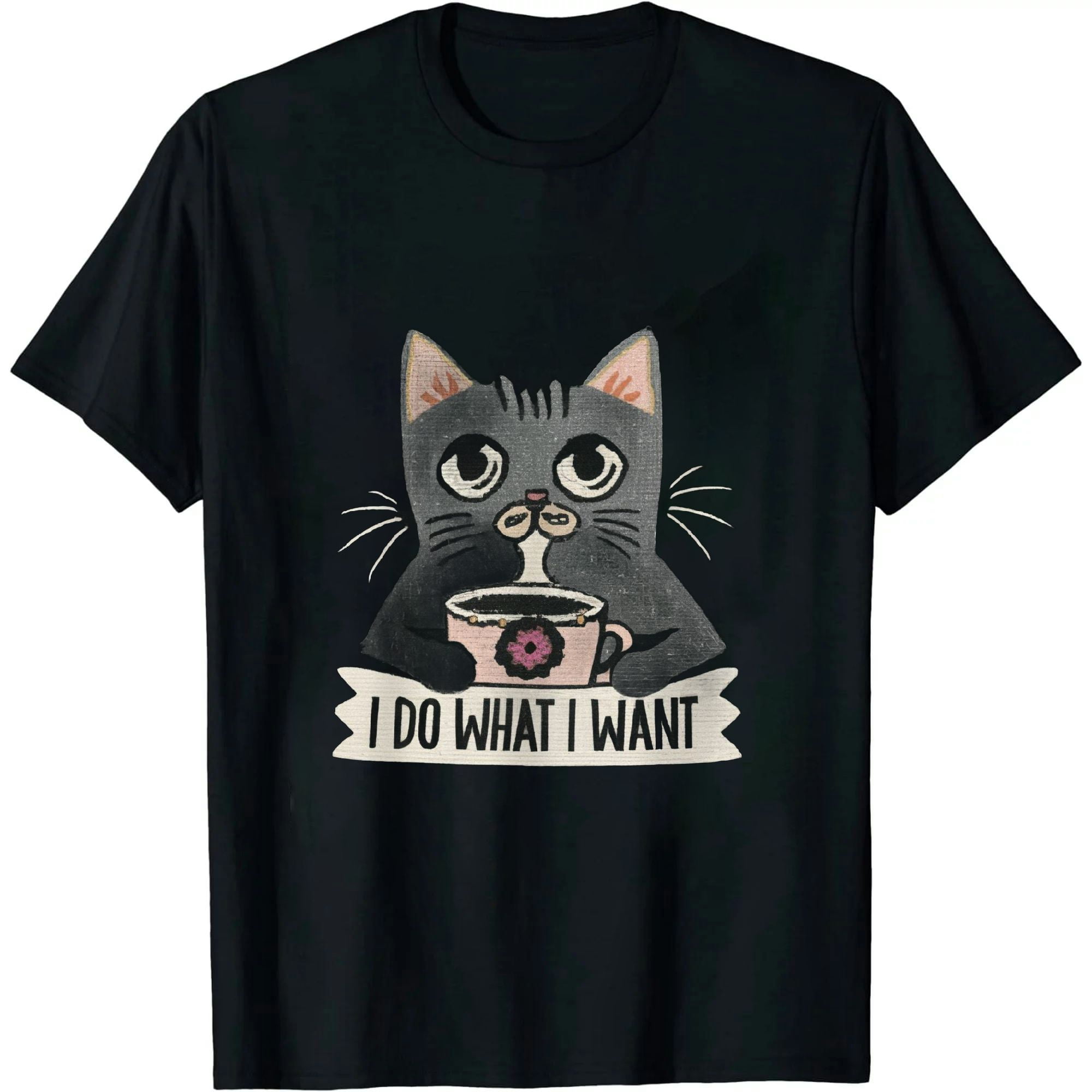 I Do What I Want Cat Coffee Black Cat Red Cup Funny Graphic T-Shirt