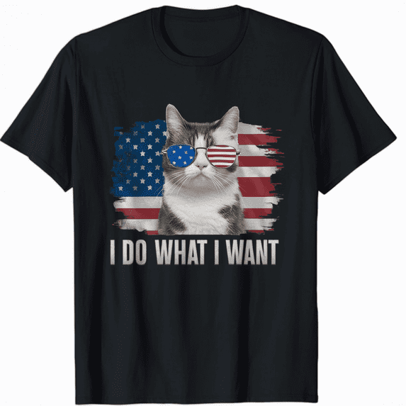 I Do What I Want Cat Shirt Retro American Sunglasses Vintage T-Shirt
