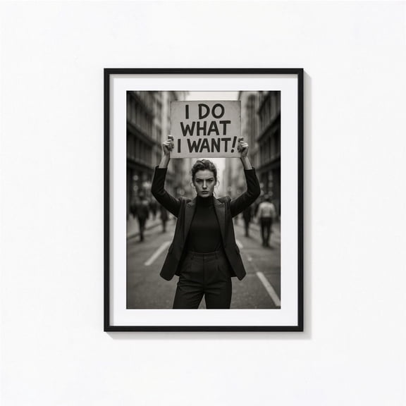 I Do What I Want Feminist Protest Black and White Vintage Photography Wall Art, Unframed Canvas