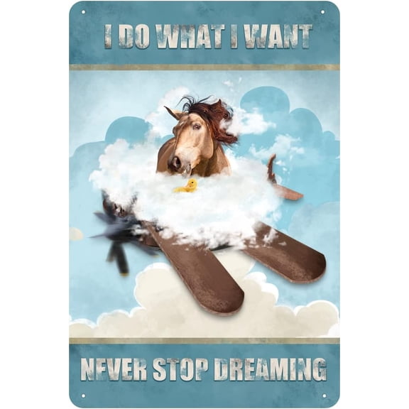 I Do What I Want,Never Stop Dreaming,Bath Horse Vintage Tin Sign Animal Wall Art Inspirational Quote Sign for Bedroom Living Room Bathroom Metal Sign 12x8 Inch