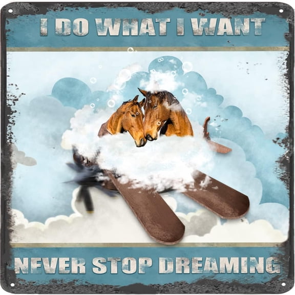 I Do What I Want,Never Stop Dreaming,Horse Couple Vintage Tin Sign Horse Wall Art Inspirational Quote Sign for Bedroom Bathroom Square Metal Sign 12x12 Inches
