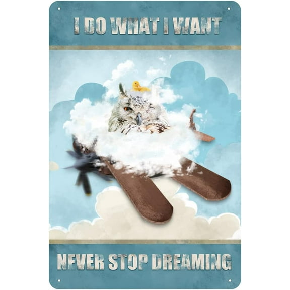 I Do What I Want,Never Stop Dreaming,Owl Vintage Tin Sign Animal Wall Art Inspirational Quote Sign for Bedroom Living Room Bathroom Metal Sign 5.5x8 Inch