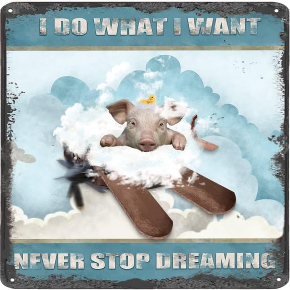 I Do What I Want,Never Stop Dreaming,Pig Vintage Tin Sign Pig Wall Art Inspirational Quote Wall Sign for Bedroom Bathroom Square Metal Sign 12x12 Inches
