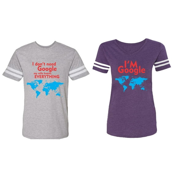 I Don' T Need Google My Wife knows Everything I 'm Google Matching Couple Cotton Jerseys (Men Heather / Women Purple) (Men S / Women L)