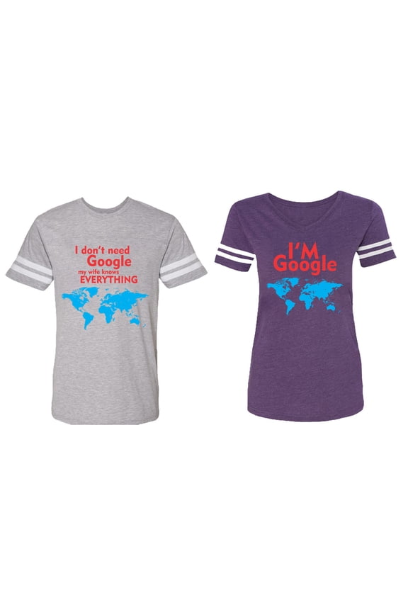 I Don' T Need Google My Wife knows Everything I 'm Google Matching Couple Cotton Jerseys (Men Heather / Women Purple) (Men S / Women M)