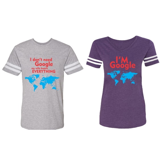 I Don' T Need Google My Wife knows Everything I 'm Google Matching Couple Cotton Jerseys (Men Heather / Women Purple) (Men XXL / Women XL)