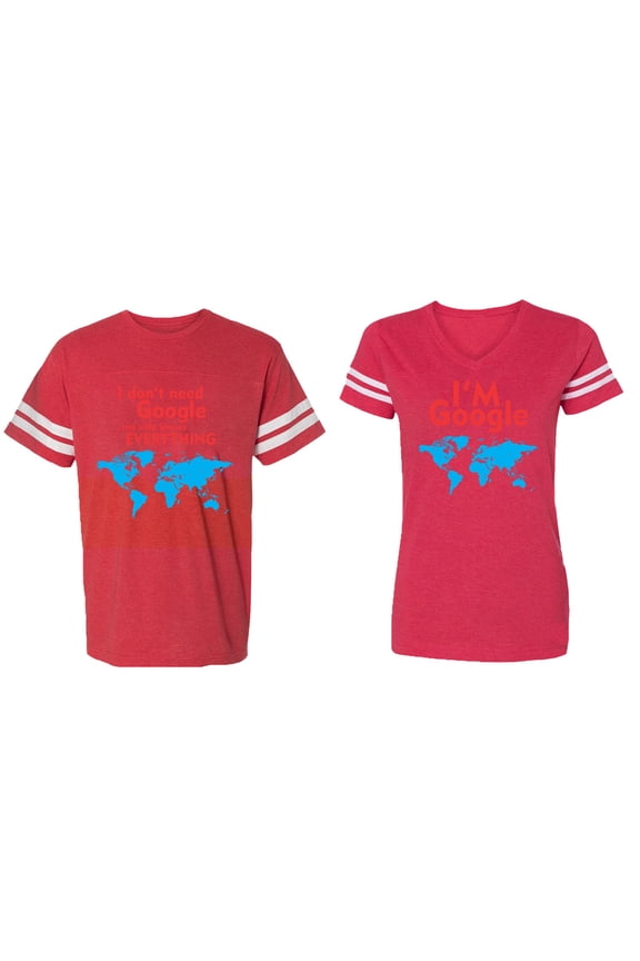 I Don' T Need Google My Wife knows Everything I 'm Google Matching Couple Cotton Jerseys (Men Red / Women Red) (Men M / Women M)