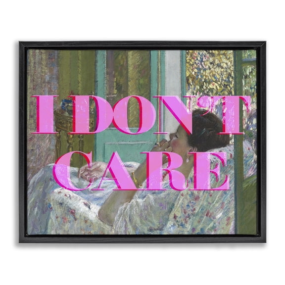 I Don't Care over Classic Painting Black Framed Floater Canvas Wall Art, design by Lil' Rue