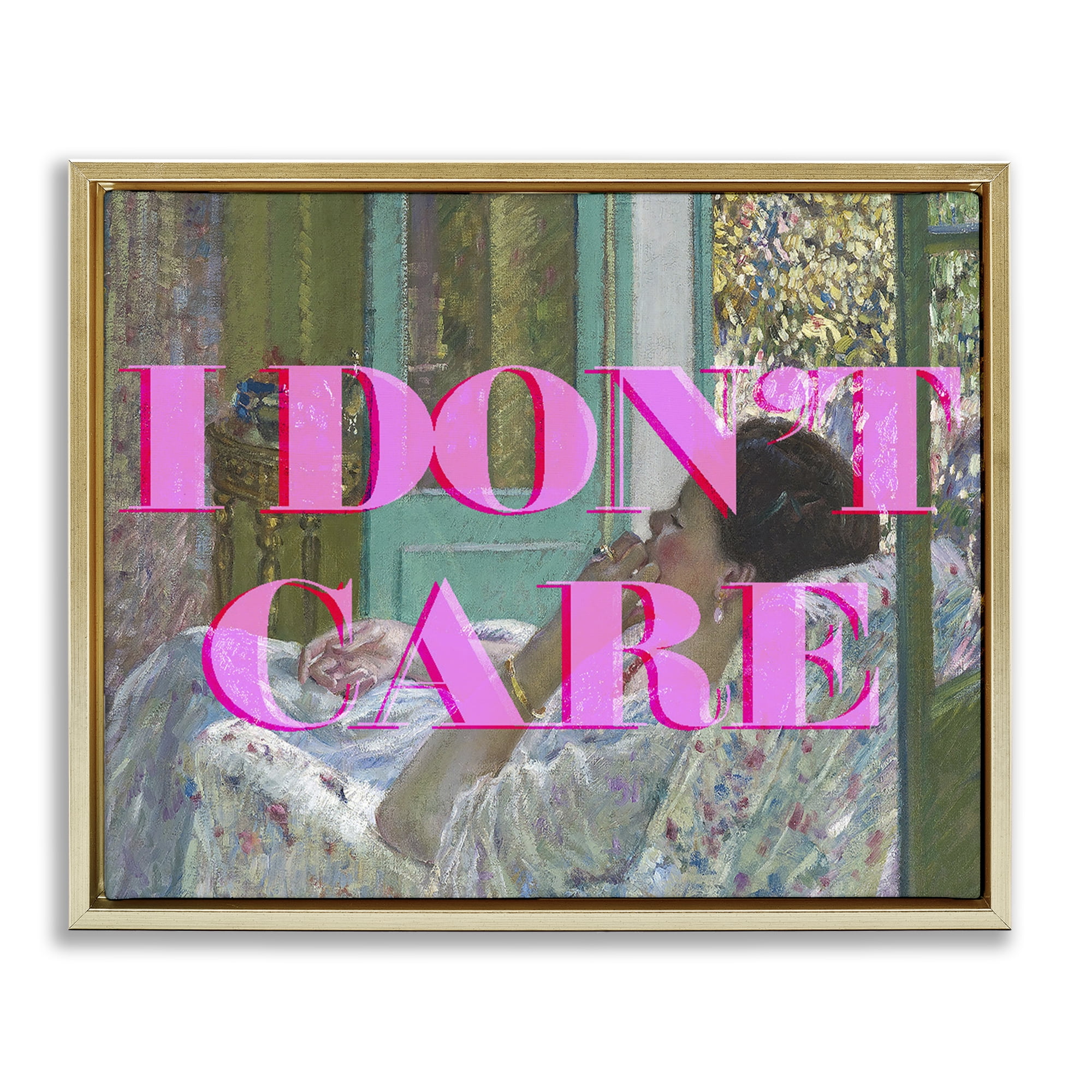I Don't Care over Classic Painting Gold Framed Floater Canvas Wall Art, design by Lil' Rue