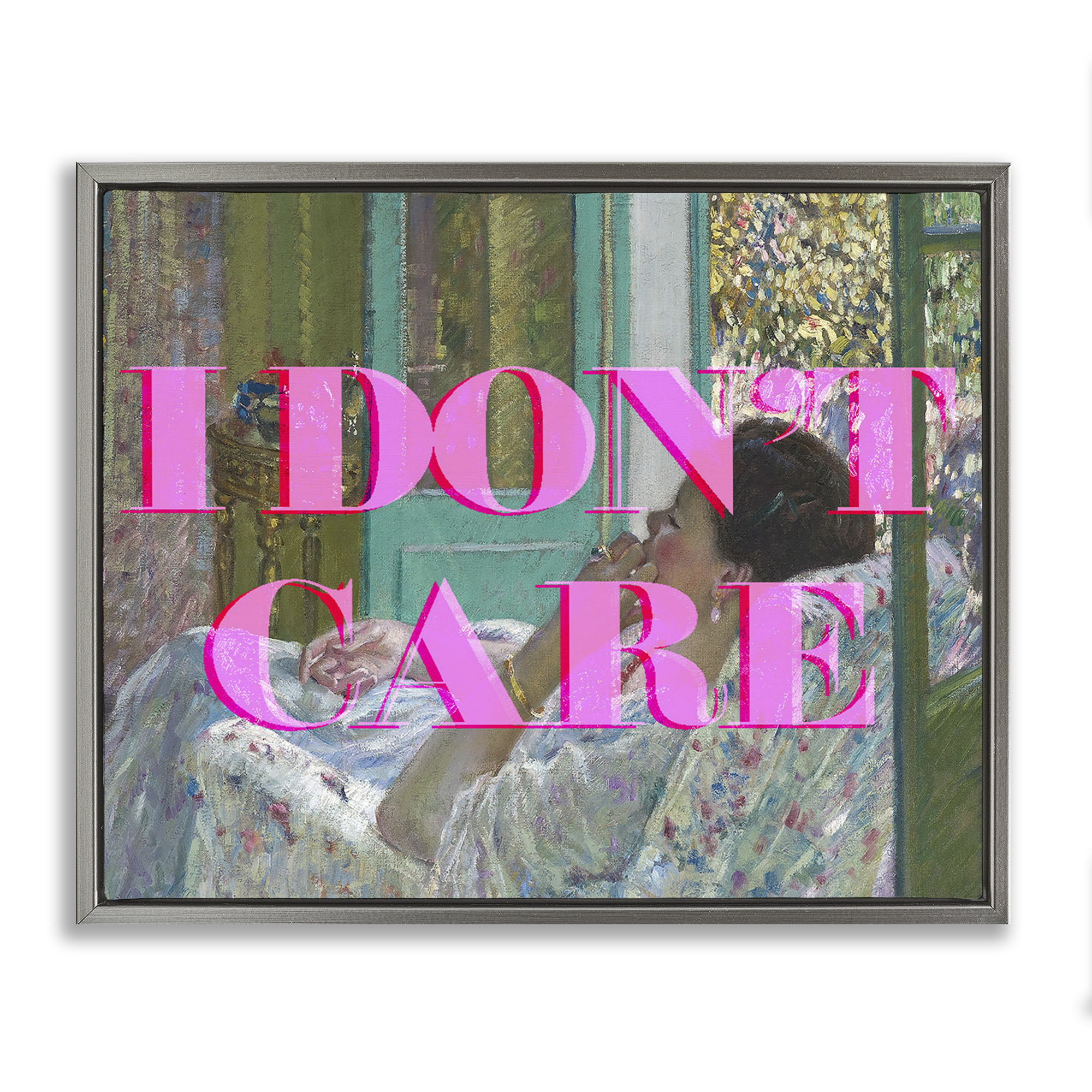 I Don't Care over Classic Painting Gray Framed Floater Canvas Wall Art, design by Lil' Rue
